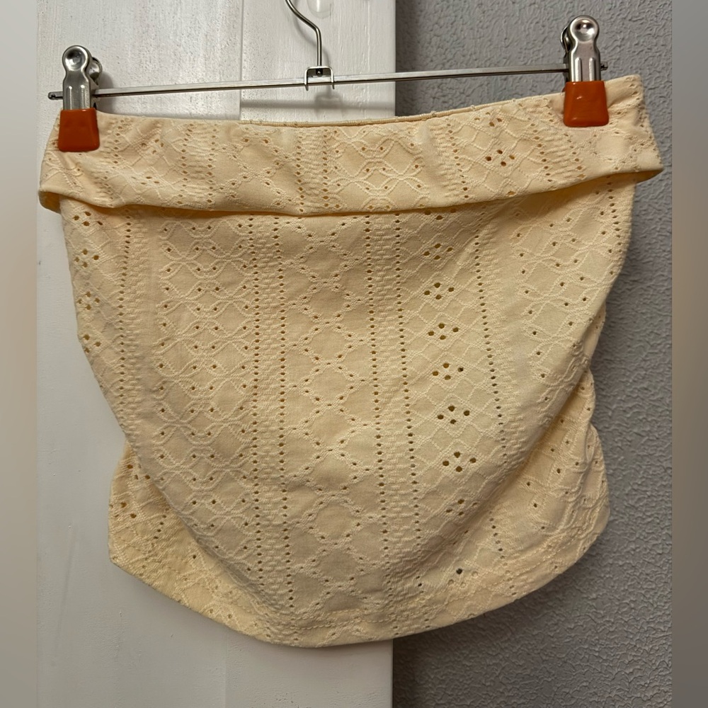 Yellow Strapless Eyelet Crop Top Women's Size S